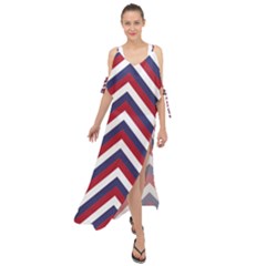 United States Red White And Blue American Jumbo Chevron Stripes Maxi Chiffon Cover Up Dress by PodArtist