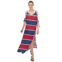 Large Red White And Blue Usa Memorial Day Holiday Horizontal Cabana Stripes Maxi Chiffon Cover Up Dress by PodArtist