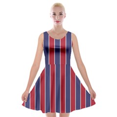 Large Red White And Blue Usa Memorial Day Holiday Pinstripe Velvet Skater Dress by PodArtist