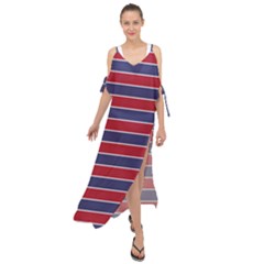 Large Red White And Blue Usa Memorial Day Holiday Pinstripe Maxi Chiffon Cover Up Dress by PodArtist