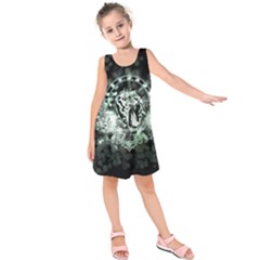 Awesome Tiger In Green And Black Kids  Sleeveless Dress by FantasyWorld7