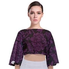 Purple Black Red Fabric Textile Tie Back Butterfly Sleeve Chiffon Top by Sapixe