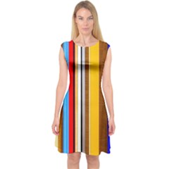 Colorful Stripes Capsleeve Midi Dress by FunnyCow