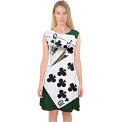 Poker Hands   Royal Flush Clubs Capsleeve Midi Dress by FunnyCow