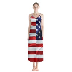 American Usa Flag Button Up Chiffon Maxi Dress by FunnyCow