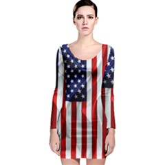 American Usa Flag Vertical Long Sleeve Bodycon Dress by FunnyCow