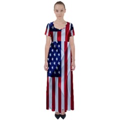 American Usa Flag Vertical High Waist Short Sleeve Maxi Dress by FunnyCow