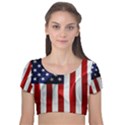 American Usa Flag Vertical Velvet Short Sleeve Crop Top  View1