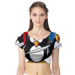 Penguin Pirate Tux Animal Bandana Short Sleeve Crop Top by Sapixe