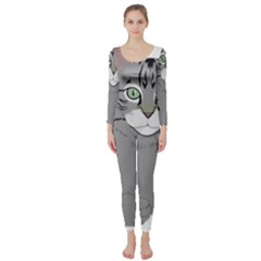 Cat Kitty Gray Tiger Tabby Pet Long Sleeve Catsuit by Sapixe