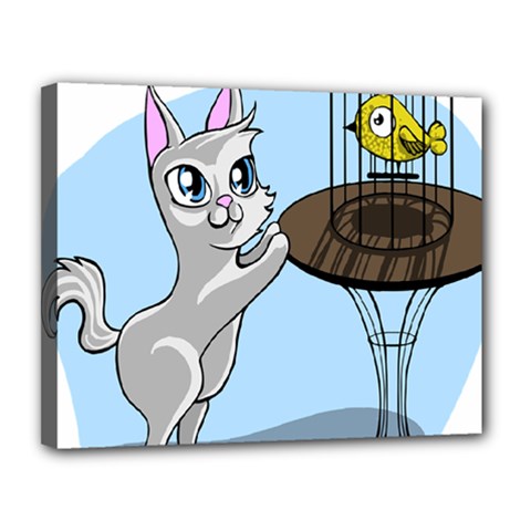 Cat Bird Cage Hunt Hunting Pet Canvas 14  X 11  by Sapixe