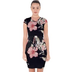 Beautiful Tropical Black Pink Florals  Capsleeve Drawstring Dress  by flipstylezfashionsLLC