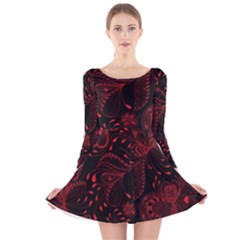 Seamless Dark Burgundy Red Seamless Tiny Florals Long Sleeve Velvet Skater Dress by flipstylezfashionsLLC