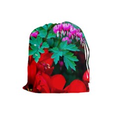 Bleeding Heart Flowers Drawstring Pouches (large)  by FunnyCow