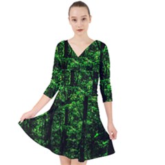 Emerald Forest Quarter Sleeve Front Wrap Dress by FunnyCow