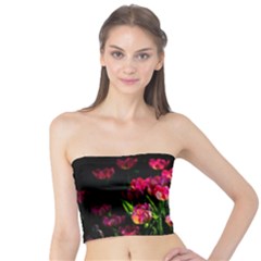 Pink Tulips Dark Background Tube Top by FunnyCow