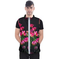 Pink Tulips Dark Background Men s Puffer Vest by FunnyCow