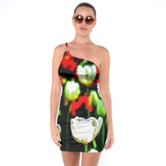 White And Red Sunlit Tulips One Soulder Bodycon Dress by FunnyCow