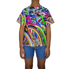 Colorful Bicycles In A Row Kids  Short Sleeve Swimwear by FunnyCow