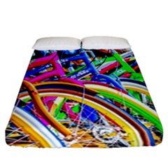 Colorful Bicycles In A Row Fitted Sheet (california King Size) by FunnyCow