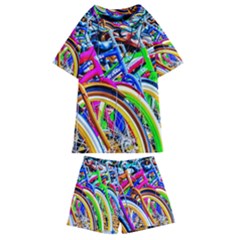 Colorful Bicycles In A Row Kids  Swim Tee And Shorts Set by FunnyCow