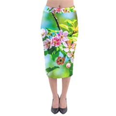 Crab Apple Flowers Velvet Midi Pencil Skirt by FunnyCow