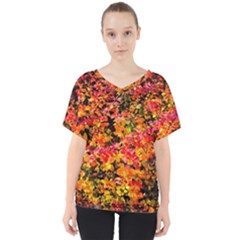 Orange, Yellow Cotoneaster Leaves In Autumn V-neck Dolman Drape Top by FunnyCow