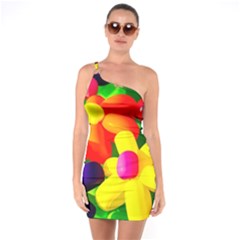 Toy Balloon Flowers One Soulder Bodycon Dress by FunnyCow