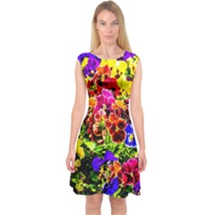 Viola Tricolor Flowers Capsleeve Midi Dress by FunnyCow