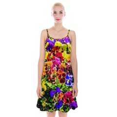 Viola Tricolor Flowers Spaghetti Strap Velvet Dress by FunnyCow