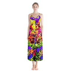 Viola Tricolor Flowers Button Up Chiffon Maxi Dress by FunnyCow