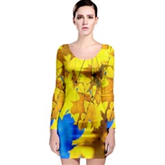 Yellow Maple Leaves Long Sleeve Bodycon Dress by FunnyCow