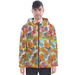 Colorful Paint Brushes On A White Background                                        Men s Hooded Puffer Jacket by LalyLauraFLM