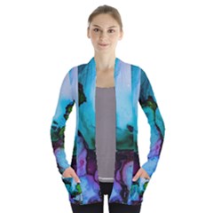 Blue Green Ink                                    Women s Open Front Pockets Cardigan by LalyLauraFLM