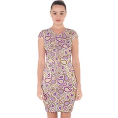 Damascus Image Purple Background Capsleeve Drawstring Dress  by flipstylezfashionsLLC