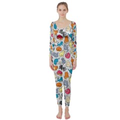 Funny Cute Colorful Cats Pattern Long Sleeve Catsuit by EDDArt