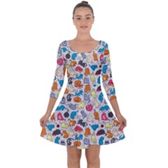 Funny Cute Colorful Cats Pattern Quarter Sleeve Skater Dress by EDDArt