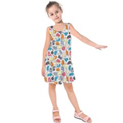 Funny Cute Colorful Cats Pattern Kids  Sleeveless Dress by EDDArt