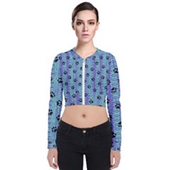 Footprints Cat Black On Batik Pattern Teal Violet Zip Up Bomber Jacket by EDDArt