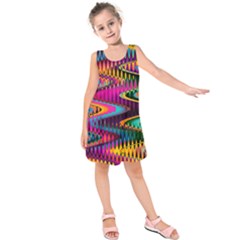 Multicolored Wave Distortion Zigzag Chevrons Kids  Sleeveless Dress by EDDArt