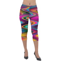 Multicolored Wave Distortion Zigzag Chevrons Lightweight Velour Capri Leggings  by EDDArt