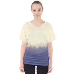 Cloudy Foggy Forest With Pine Trees V-neck Dolman Drape Top by genx