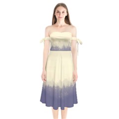 Cloudy Foggy Forest With Pine Trees Shoulder Tie Bardot Midi Dress by genx