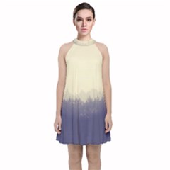 Cloudy Foggy Forest With Pine Trees Velvet Halter Neckline Dress  by genx