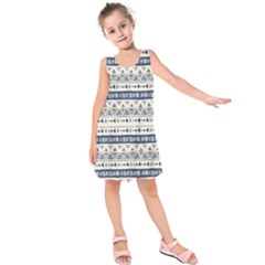 Native American Ornaments Watercolor Pattern Blue Kids  Sleeveless Dress by EDDArt