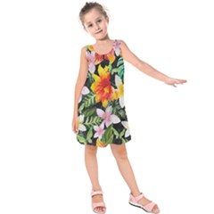 Tropical Flowers Butterflies 1 Kids  Sleeveless Dress by EDDArt