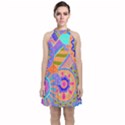 Pop Art Paisley Flowers Ornaments Multicolored 3 Velvet Halter Neckline Dress  View1