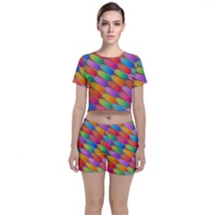 Colorful Textured Shapes Pattern                                Crop Top And Shorts Co-ord Set by LalyLauraFLM