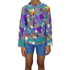 Blue Purple Shapes                                       Kid s Long Sleeve Swimwear by LalyLauraFLM