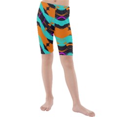 Blue Orange Black Waves                                   Kid s Swim Shorts by LalyLauraFLM